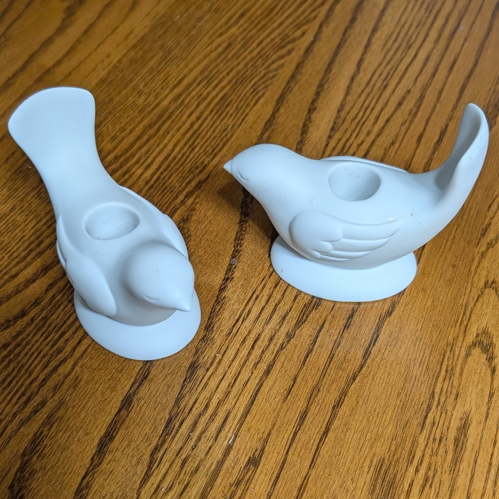 Avon White Ceramic Bird Candle Holders - Set of 2